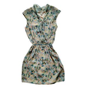 Max Studio Womens L Knee Length Sleeveless Floral Blue Cream Dress with …